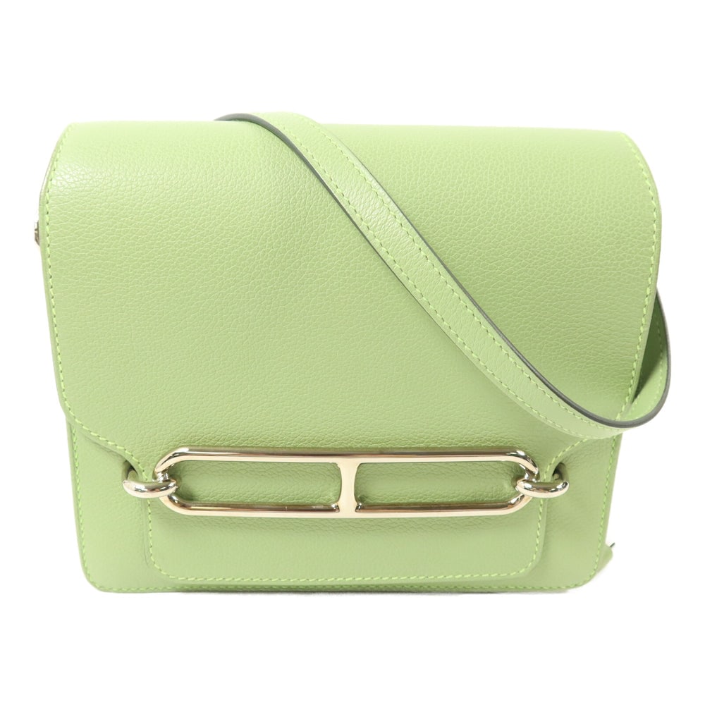 Hermes Mini Roulis Vert Criquet: Vert Criquet Evercolor leather shoulder bag with palladium-tone hardware.