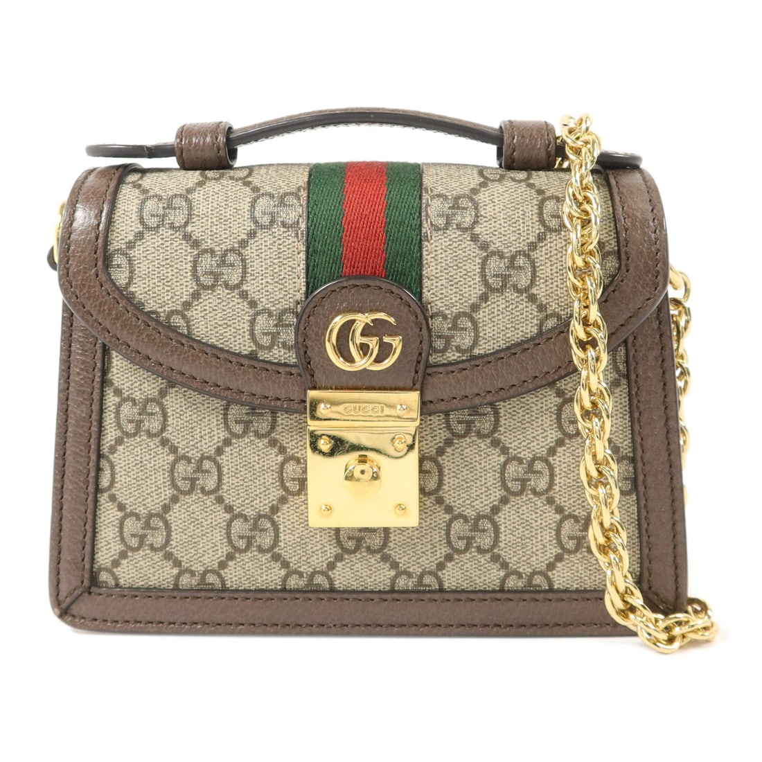 Gucci Ophidia Mini 2 Way Brown: Ophidia Mini 2 way shoulder bag in brown coated canvas. Size 18 x 12.5 x 6 cm.
