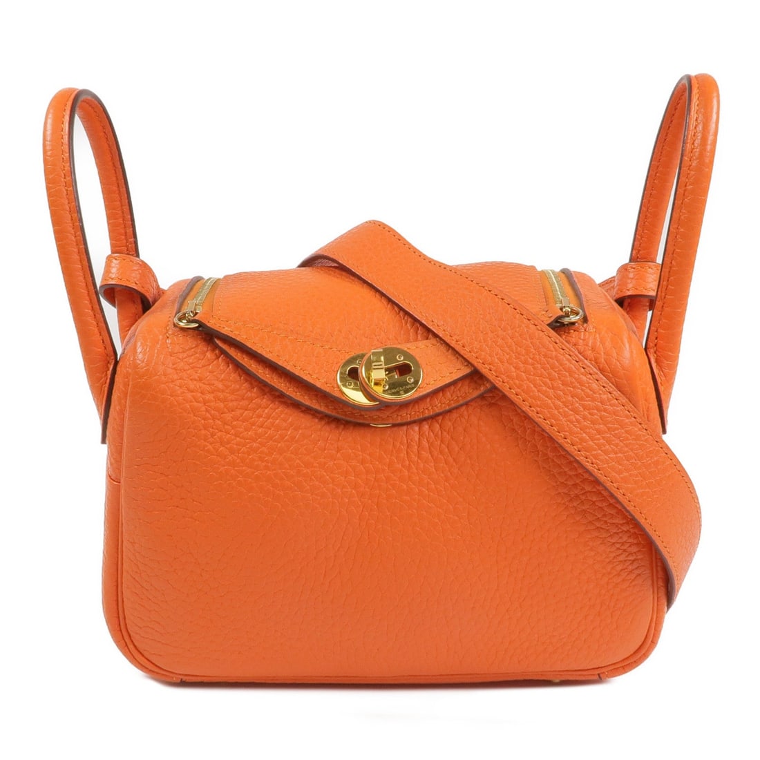 Hermes Mini Lindy Orange: Orange Togo leather mini Lindy 2-way shoulder bag with gold-tone hardware.