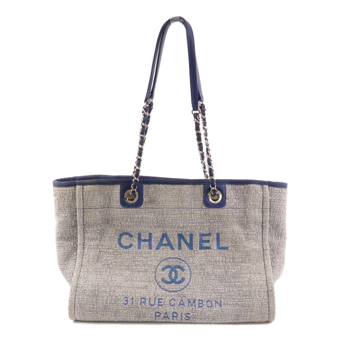 Chanel Deauville Tote: Blue canvas tote bag.