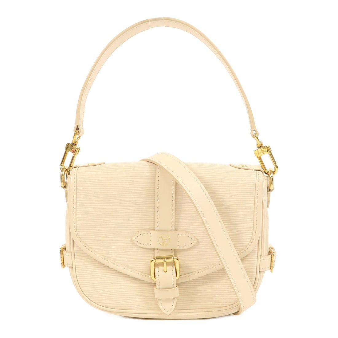 Louis Vuitton Saumur BB: White Epi leather 2 way shoulder bag.