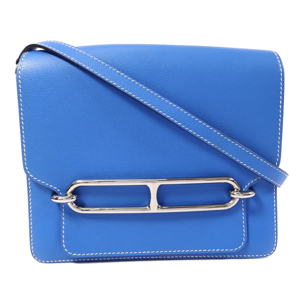 Hermes Roulis 23 Bleu Hydra: Bleu Hydra Evercolor leather shoulder bag with palladium-tone hardware.