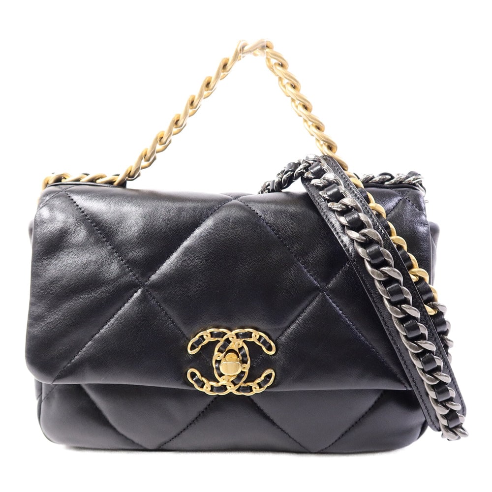 Chanel 19 Small Black: Black lambskin Chanel 19 small 2-way shoulder bag.