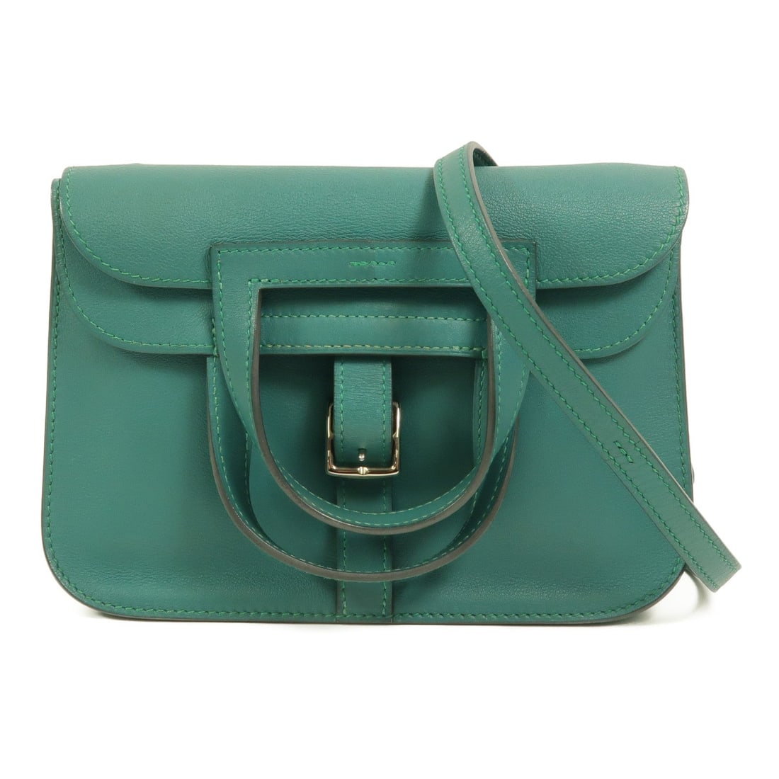 Hermes Mini Halzan Vert Verone: Vert Verone Swift leather 2-way shoulder bag with palladium-tone hardware.