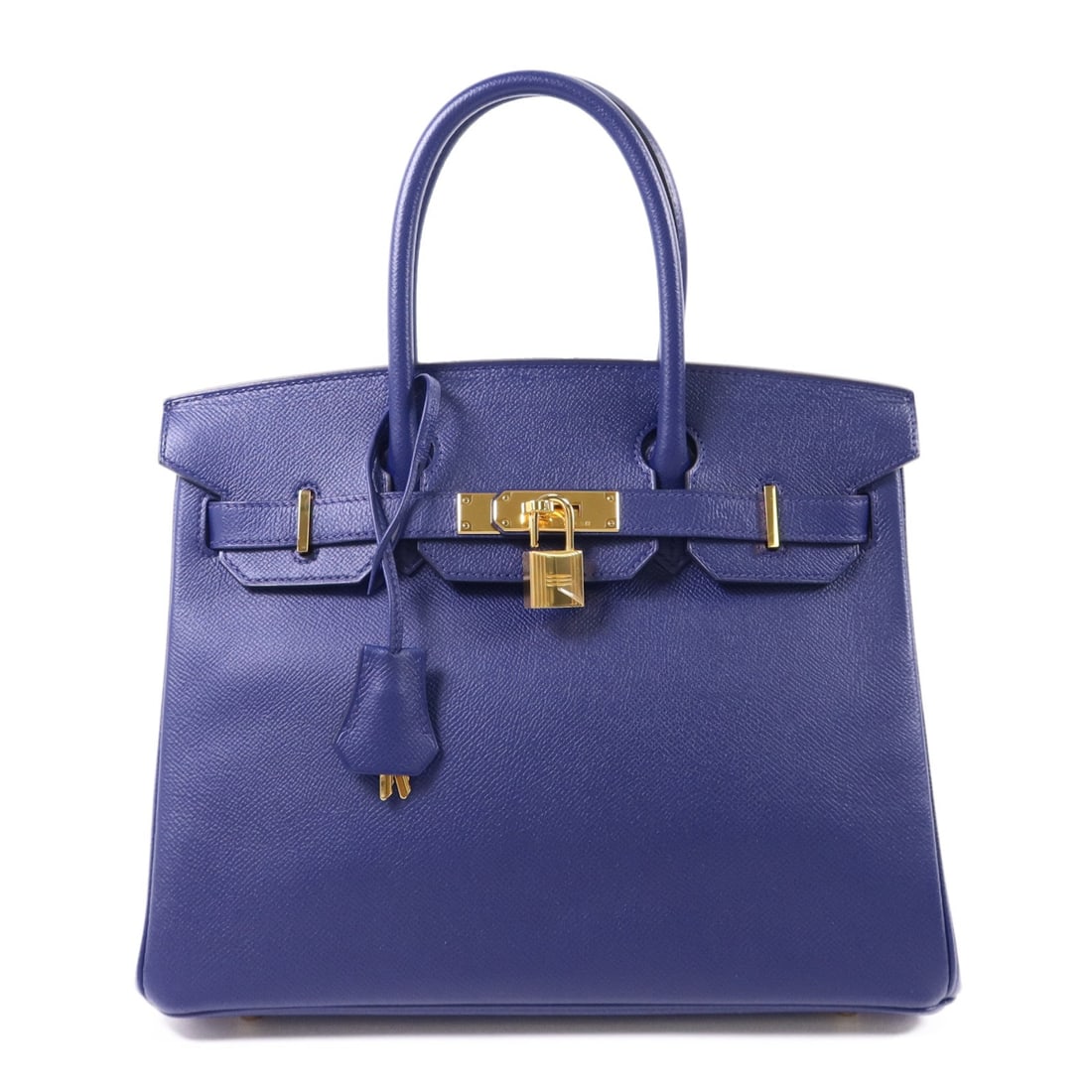 Hermes Birkin 30 Bleu Saphir: Bleu Saphir Epsom leather handbag with gold-tone hardware.