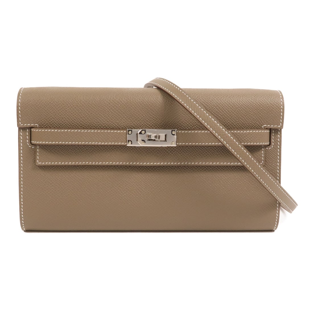 Hermes Kelly To Go Etoupe: Etoupe Epsom leather shoulder bag with palladium-tone hardware.
