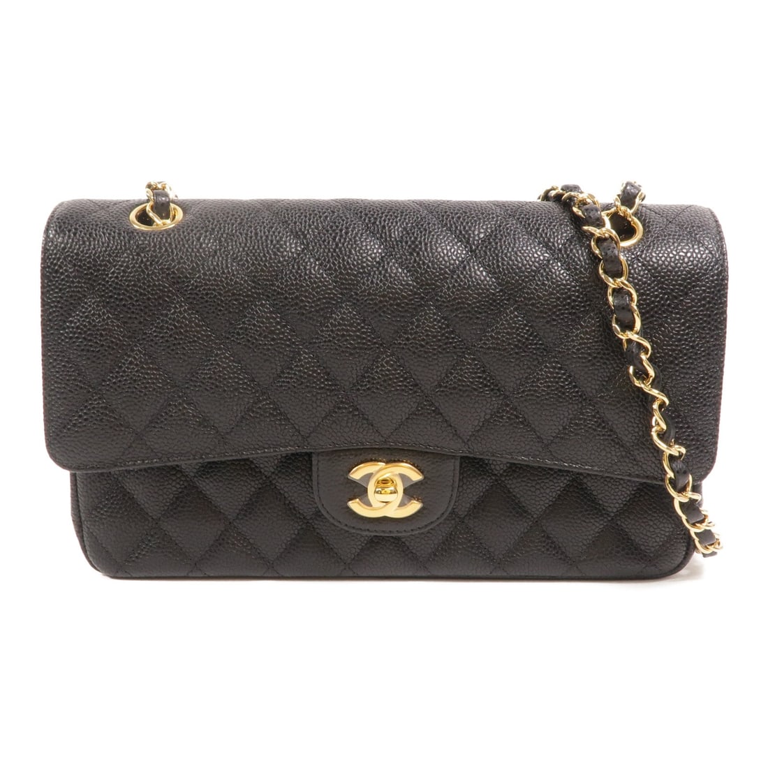 Chanel Classic 25 Black: Black calfskin Classic 25 chain shoulder bag with silver-tone hardware.