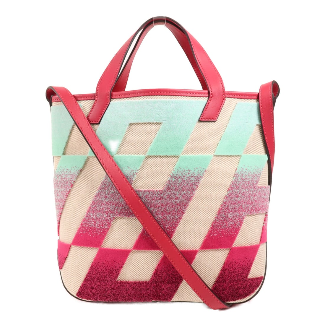 Hermes Cabas H En Biais 27: Framboise toile H and velvet 2 way bag.