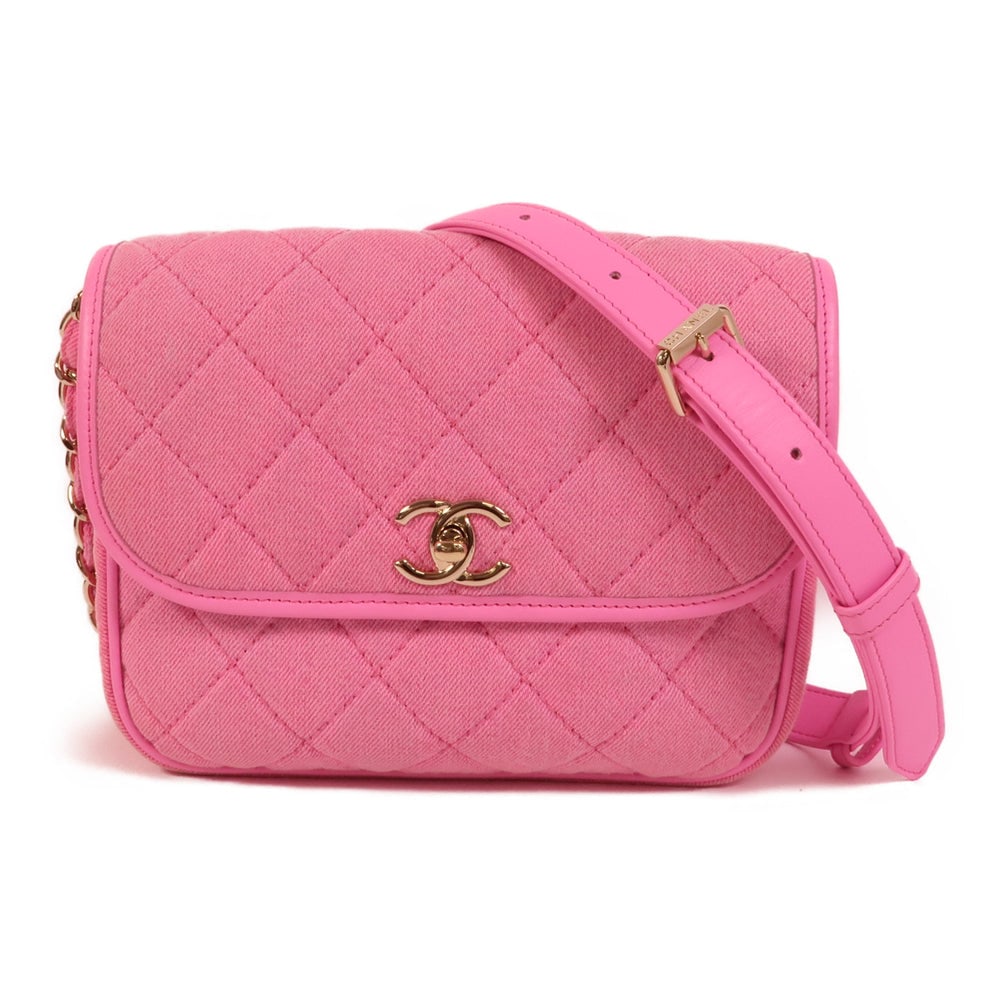 Chanel Denim Shoulder Bag: Pink denim shoulder bag.