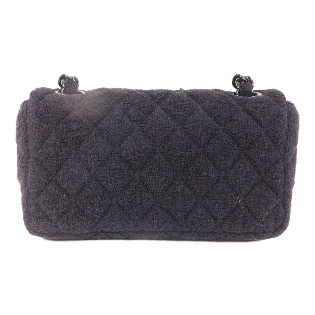 Chanel Terry Chain Shoulder Bag: Black terry cloth chain shoulder bag.