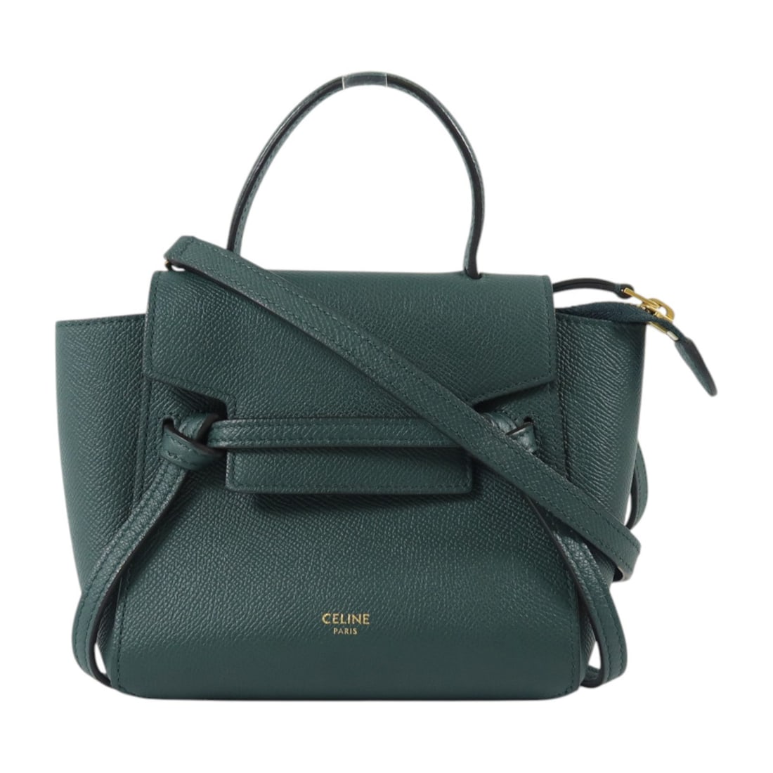Celine Pico Belt Green: Pico Belt handbag shoulder bag in green calfskin. Includes storage bags and shoulder strap. Size 16 x 22 x 9 cm.