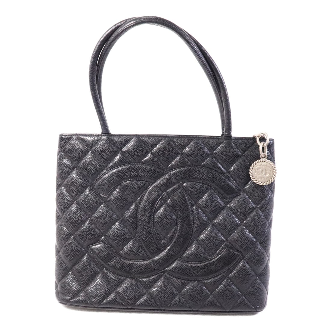 Chanel CC Shoulder Bag: Black calfskin shoulder bag.
