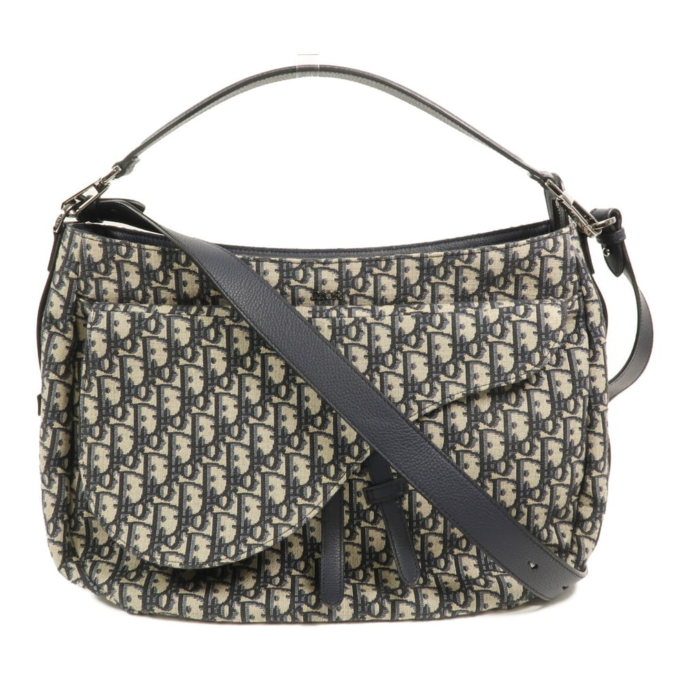 Dior Saddle Messenger Bag: Blue calfskin and canvas messenger bag.