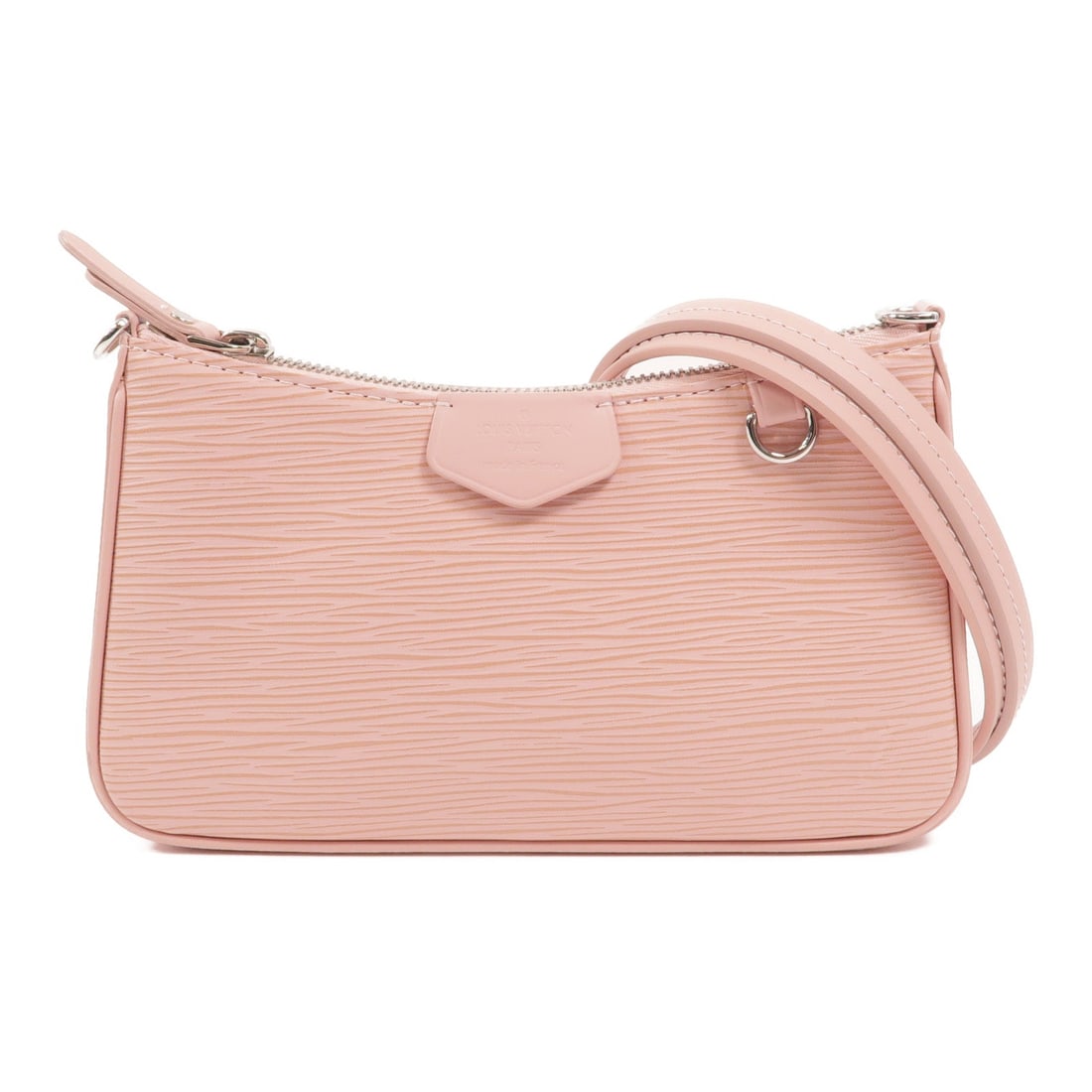 LV Easy Pouch Strap Epi Pink: Easy Pouch Strap shoulder bag M80483 in rose pink Epi calfskin. Includes storage bags and shoulder strap. Size 19 x 11.5 x 3 cm.