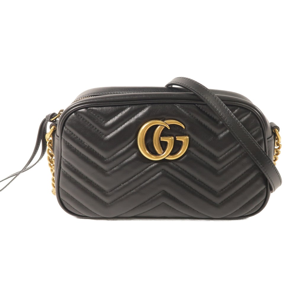 Gucci Marmont Shoulder 447632: GG Marmont shoulder bag 447632 in black calfskin. Size 24 x 15 x 8 cm.