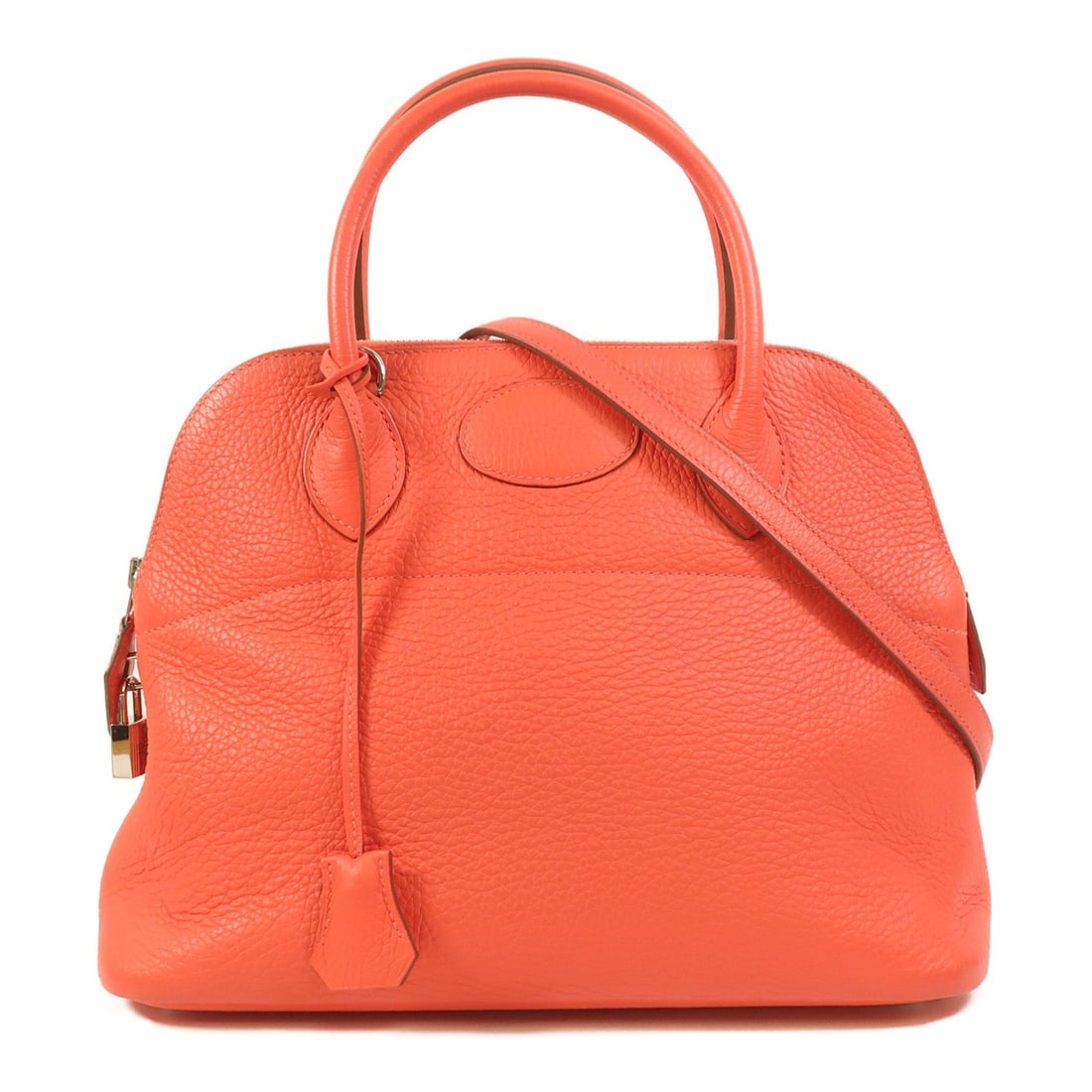 Hermes Bolide 31 Rose Jaipur: Rose Jaipur Clemence leather 2-way shoulder bag with palladium-tone hardware.
