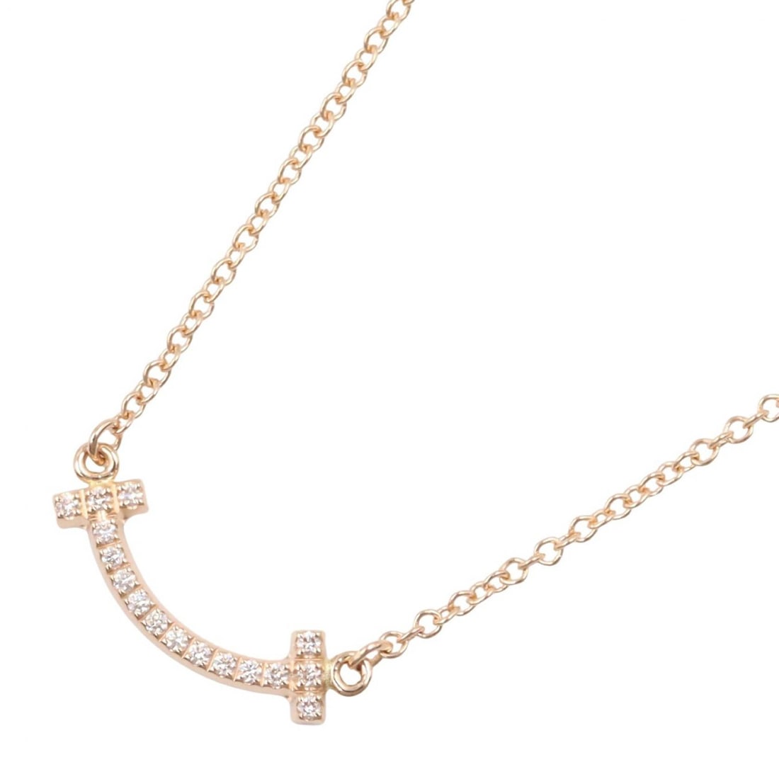 Tiffany T Smile Diamond Mini PG: T Smile Diamond Mini necklace in K18 pink gold.