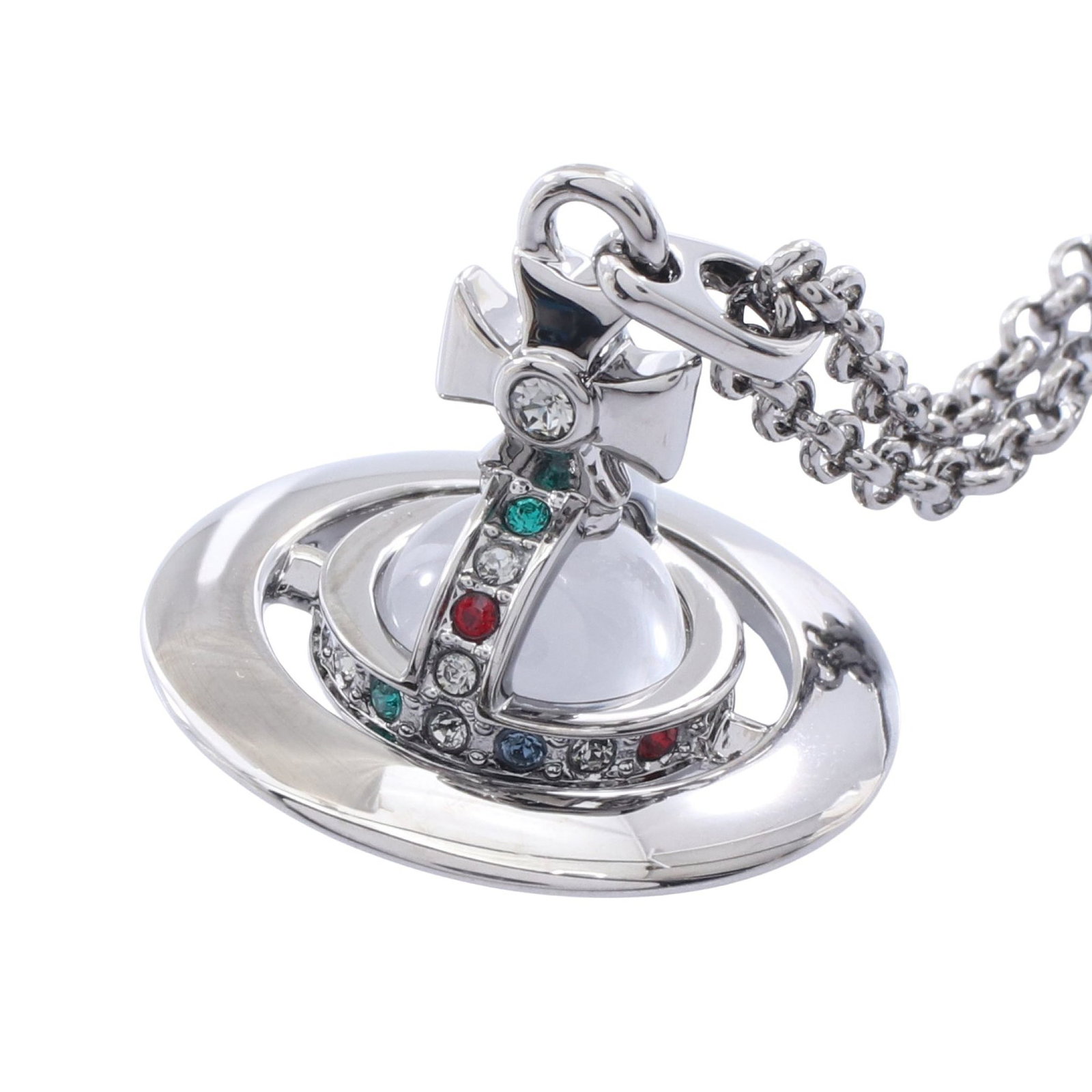 Vivienne Tiny Orb Ruth Necklace: NEW TINY ORB RUTH necklace in silver tone with multicolor rhinestones.