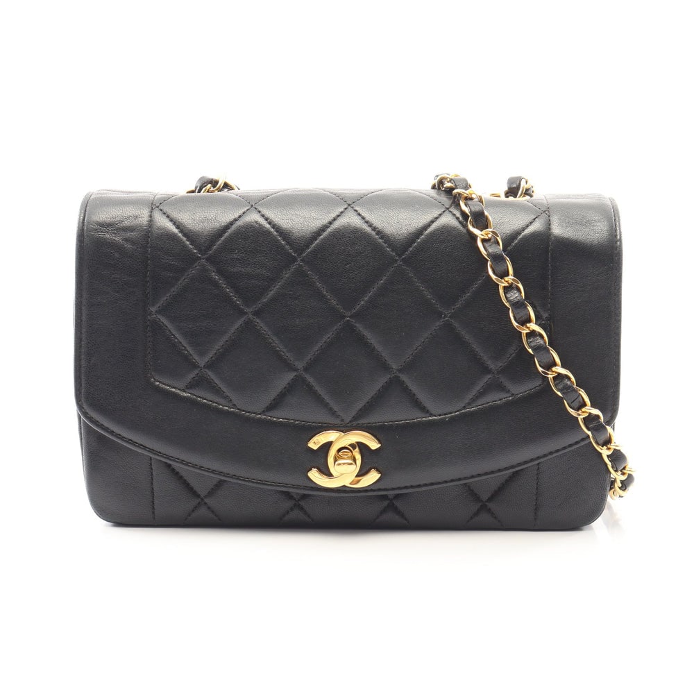 Chanel Diana Flap Black Vintage: Black lambskin vintage Diana flap chain shoulder bag with gold-tone hardware.