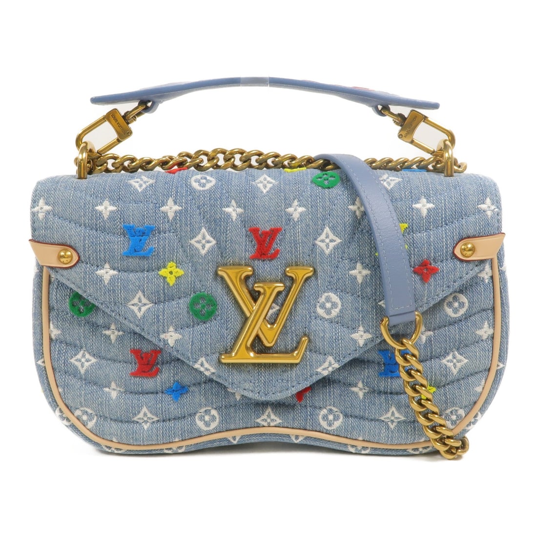 Louis Vuitton New Wave Chain Bag: Blue monogram denim 2 way shoulder bag.