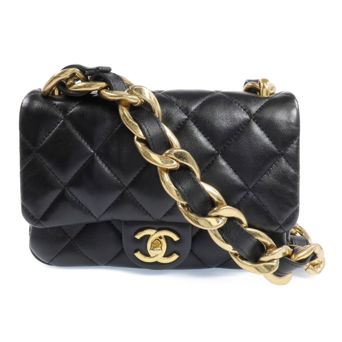 Chanel Chain Shoulder Bag Black: Black calfskin chain shoulder bag with gold-tone hardware.