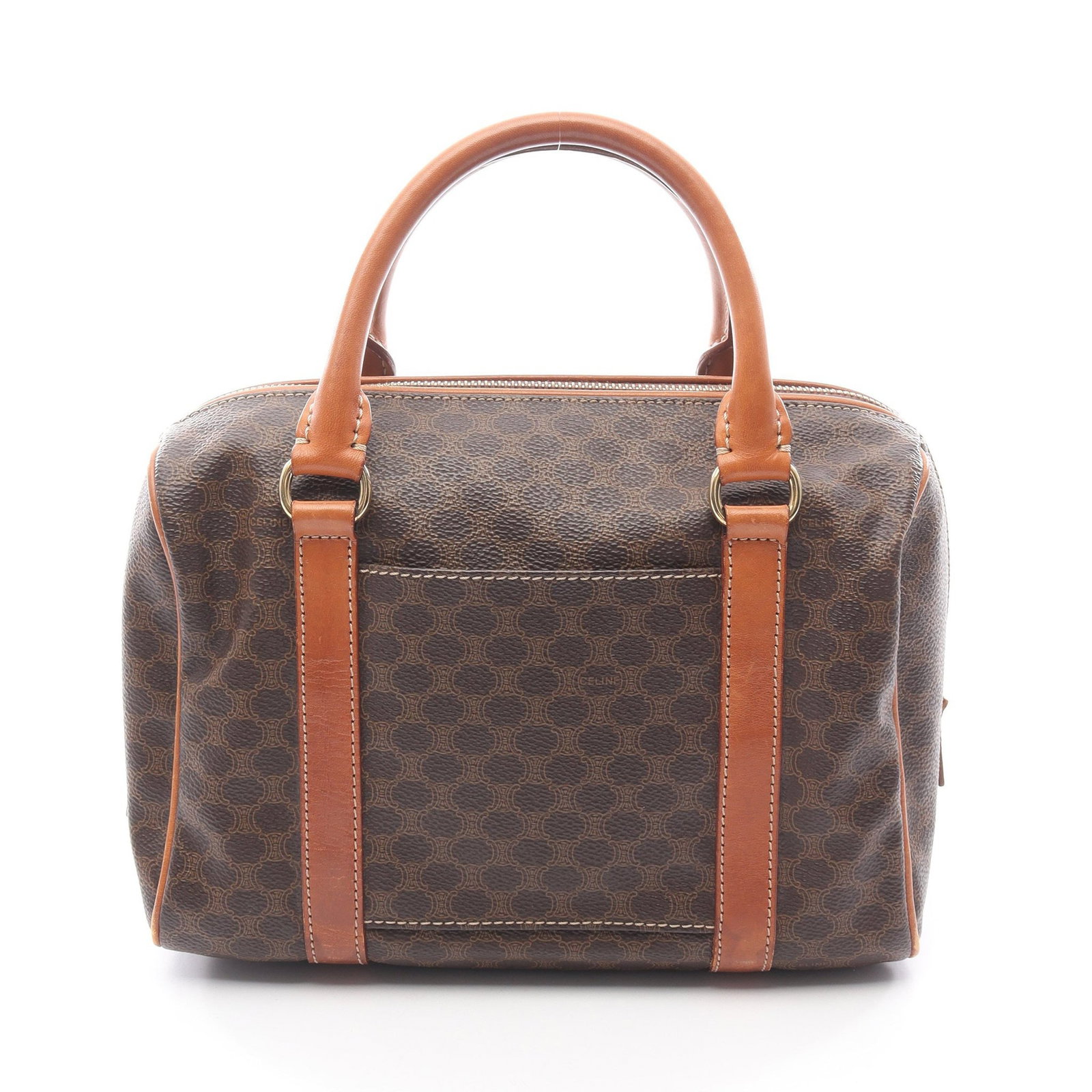 Celine Macadam Mini Boston Brown: Dark brown and brown Macadam mini Boston bag in PVC and leather; 26 x 20.5 x 12 cm.