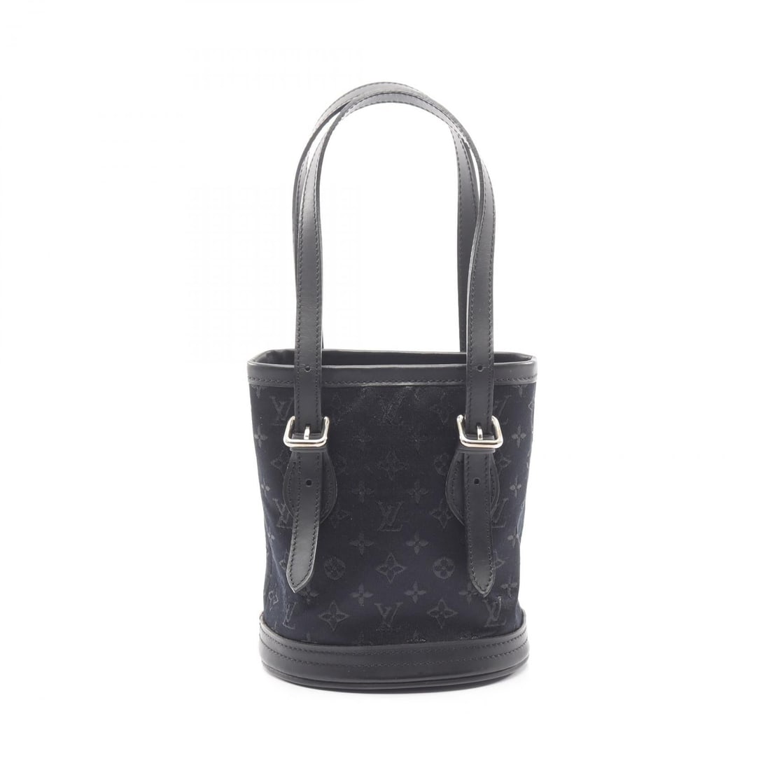 Louis Vuitton Little Bucket Black: Little Bucket handbag M92144 in black monogram satin and leather; 12 x 13 x 8.5 cm.