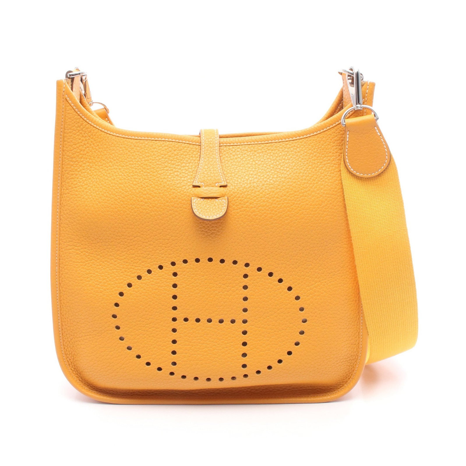 Hermes Evelyne I PM Jaune: Evelyne I Ann PM shoulder bag in Jaune Doll Clemence leather with silver hardware; 28 x 26 x 8 cm.