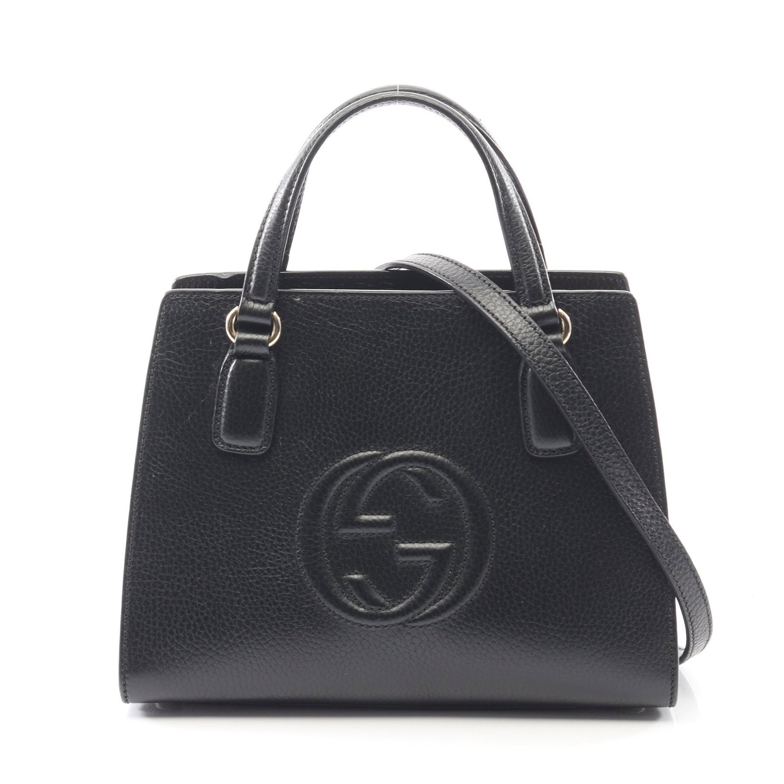 Gucci Soho 2Way Handbag Black: Black Soho Interlocking G 2 way handbag 607722 in leather with shoulder strap; 25.5 x 20 x 12.5 cm.