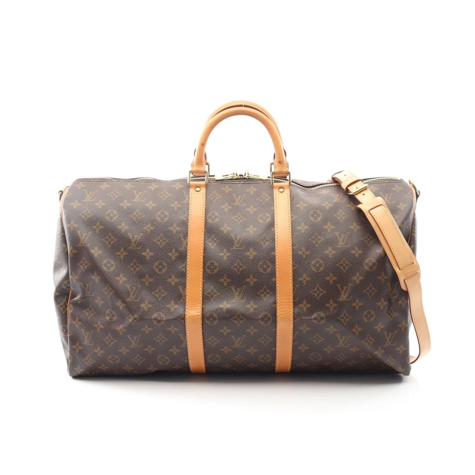 Louis Vuitton Keepall 55 Bandouliere: Keepall Bandouliere 55 M41414 in Monogram PVC and leather with shoulder strap; 56 x 30 x 25 cm.