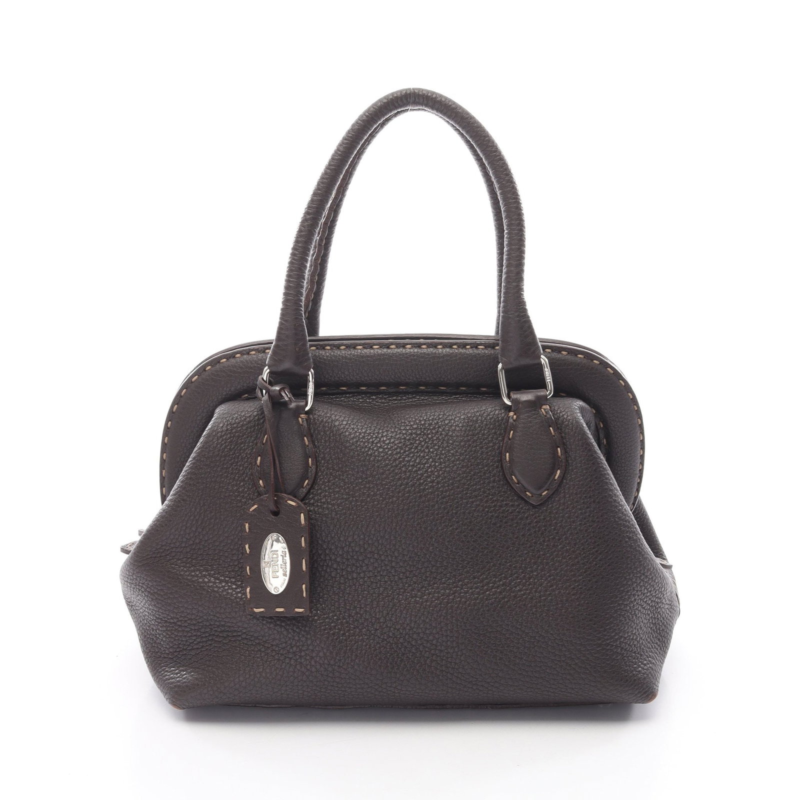 Fendi Selleria Handbag Dark Brown: Dark brown Selleria handbag in leather; includes charm; 27.5 x 21 x 17 cm.