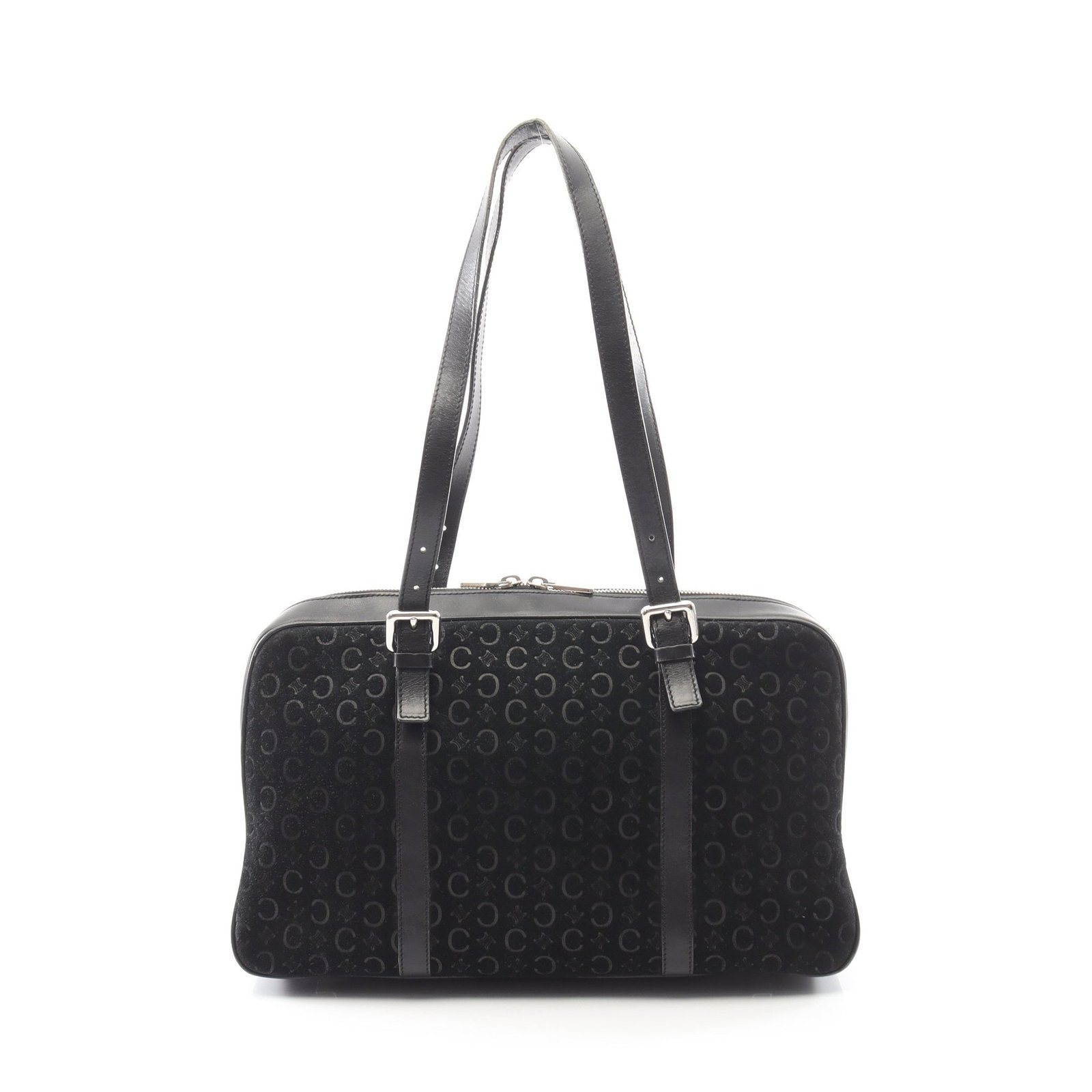 Celine C Macadam Shoulder Bag Black: Black C Macadam shoulder bag in suede and leather; 35.5 x 22 x 14 cm.