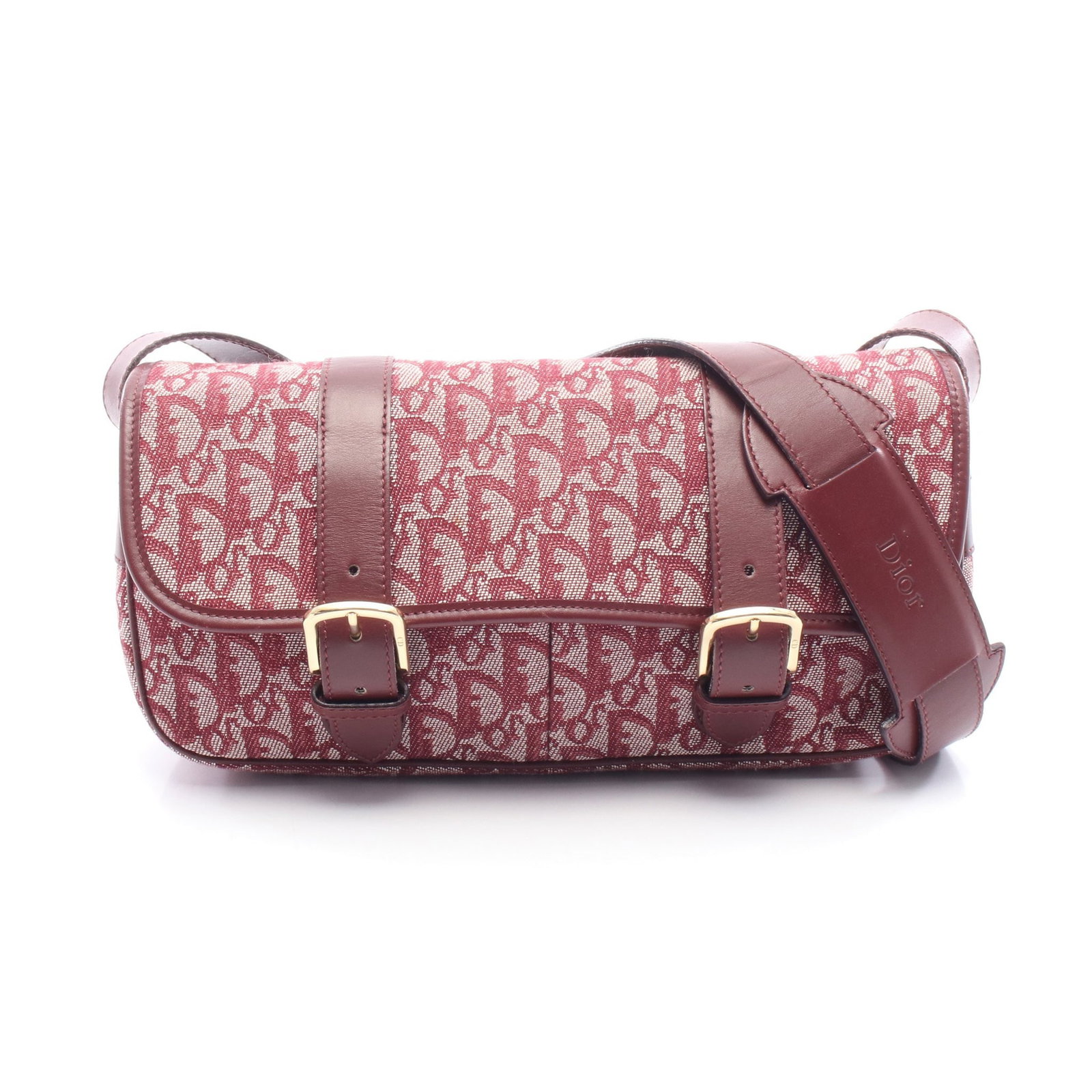 Dior Trotter Messenger Bordeaux: Trotter messenger shoulder bag in bordeaux and beige canvas with leather trim; 29.5 x 16 x 7.5 cm.