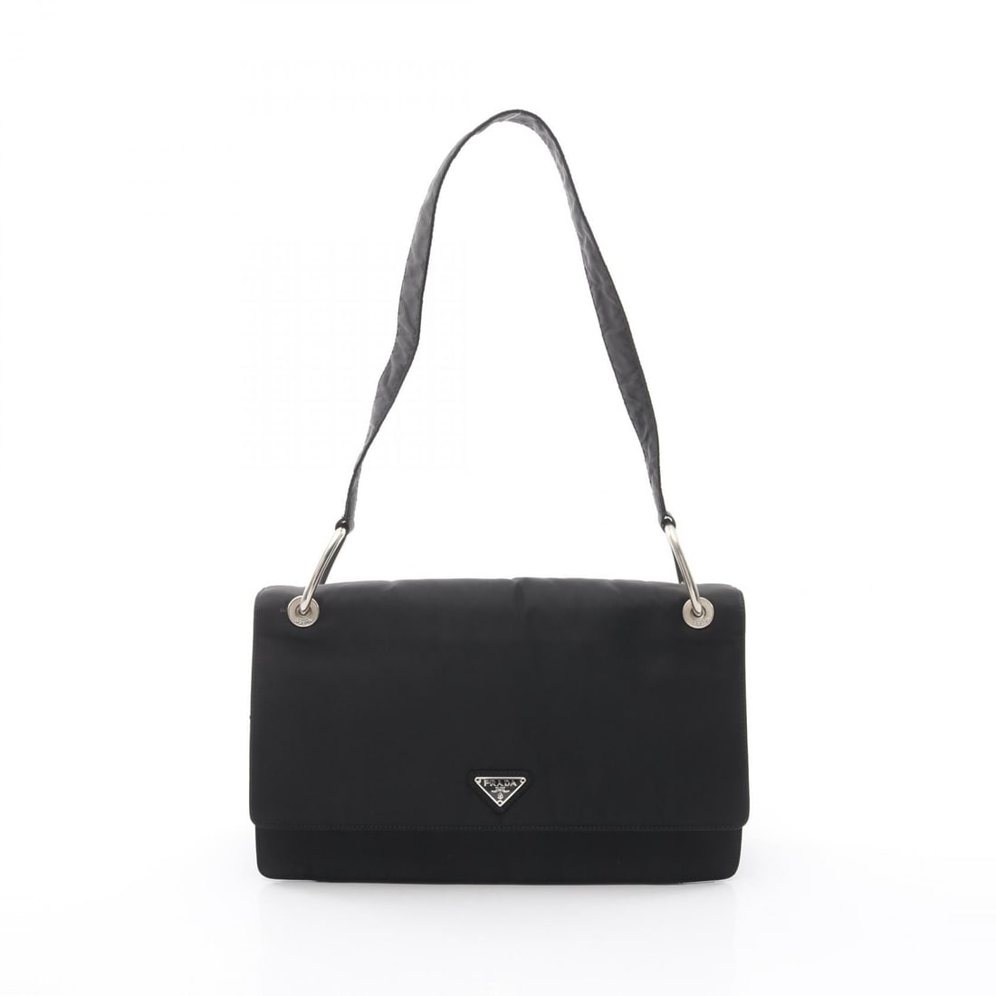 Prada Nylon One Shoulder Black: Black nylon one shoulder bag B6541 with Prada logo plate; 30 x 19 x 7 cm.