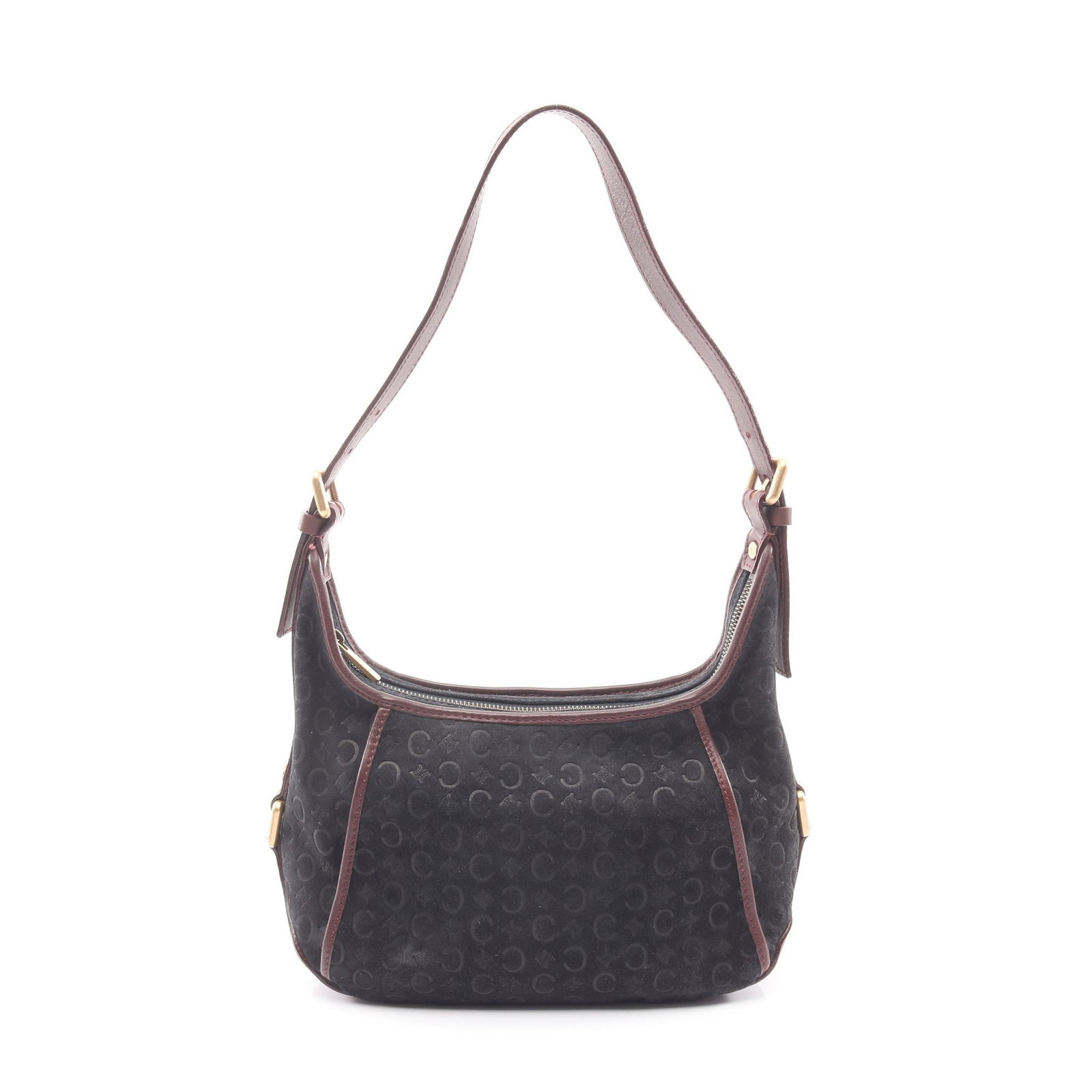 Celine C Macadam Shoulder Black: Black and bordeaux C Macadam shoulder bag in suede and leather; 25 x 16 x 8 cm.