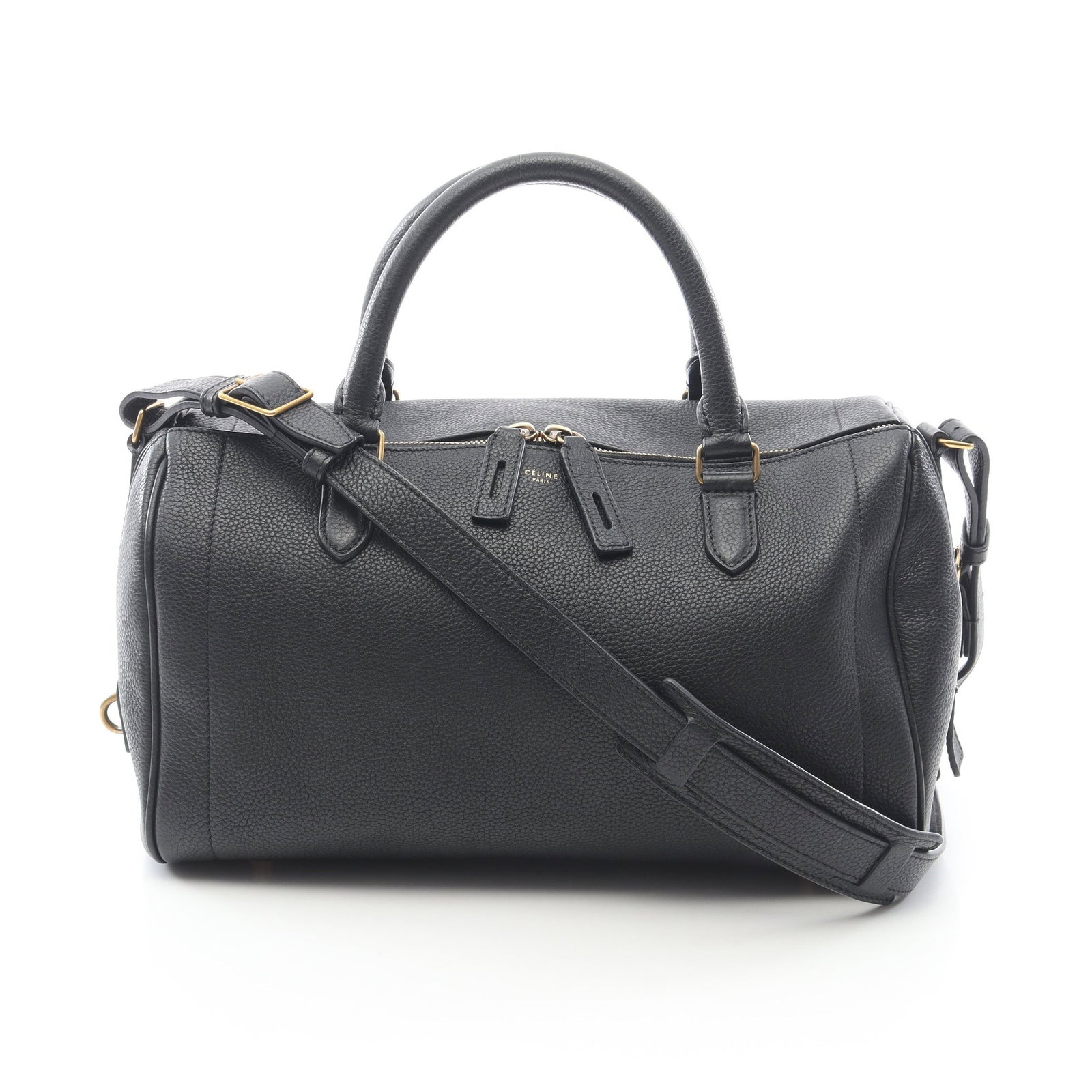Celine 2Way Handbag Black: Black leather 2 way handbag with shoulder strap; 32 x 20 x 18 cm.