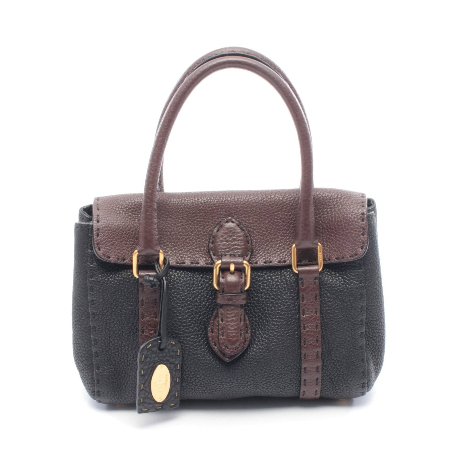 Fendi Selleria Mini Linda: Black and brown Selleria Mini Linda handbag 8BR486 in leather; includes charm; 23 x 18 x 9 cm.
