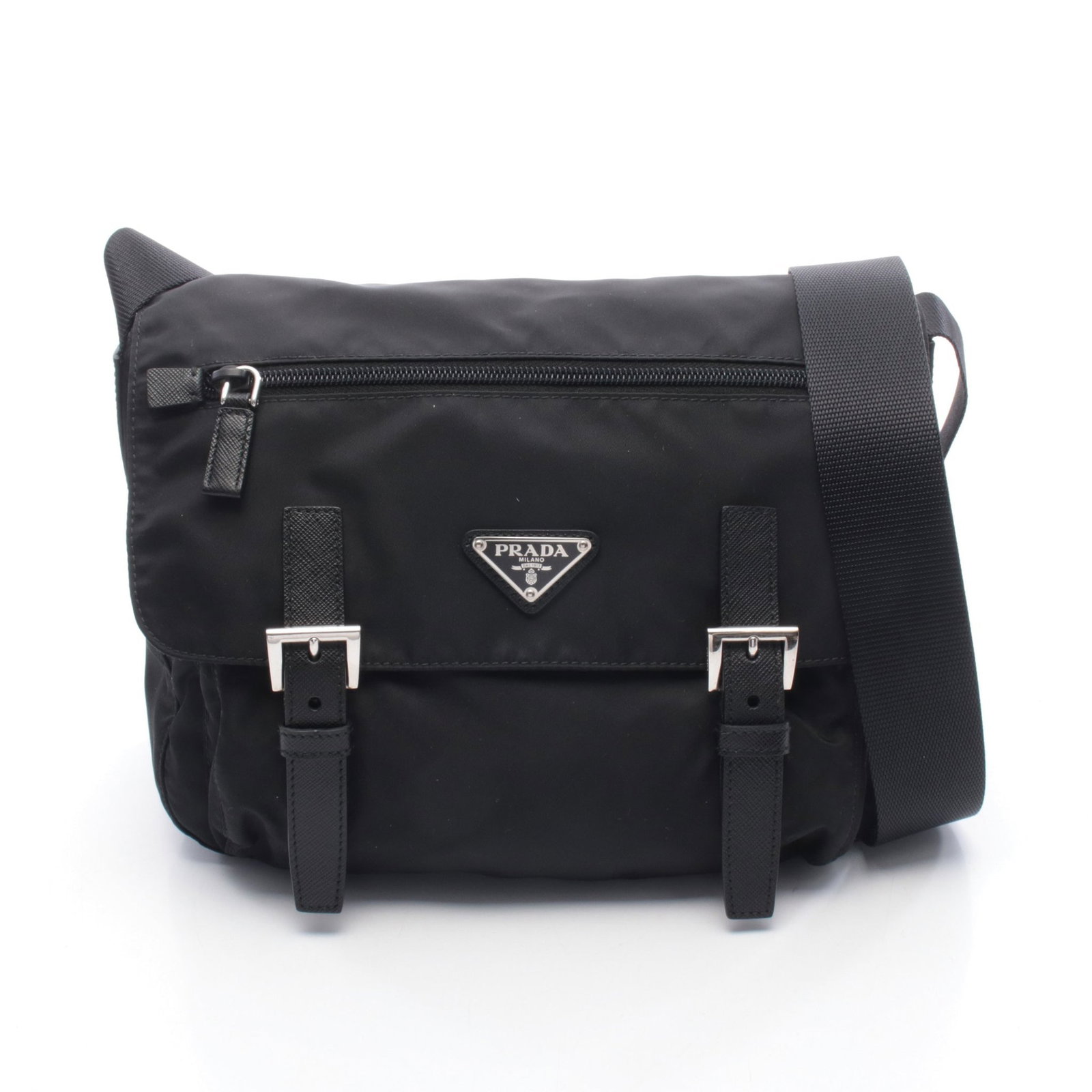 Prada Messenger Shoulder Bag Black: Black messenger shoulder bag 1BD671 in nylon and leather; 30 x 25 x 12 cm.
