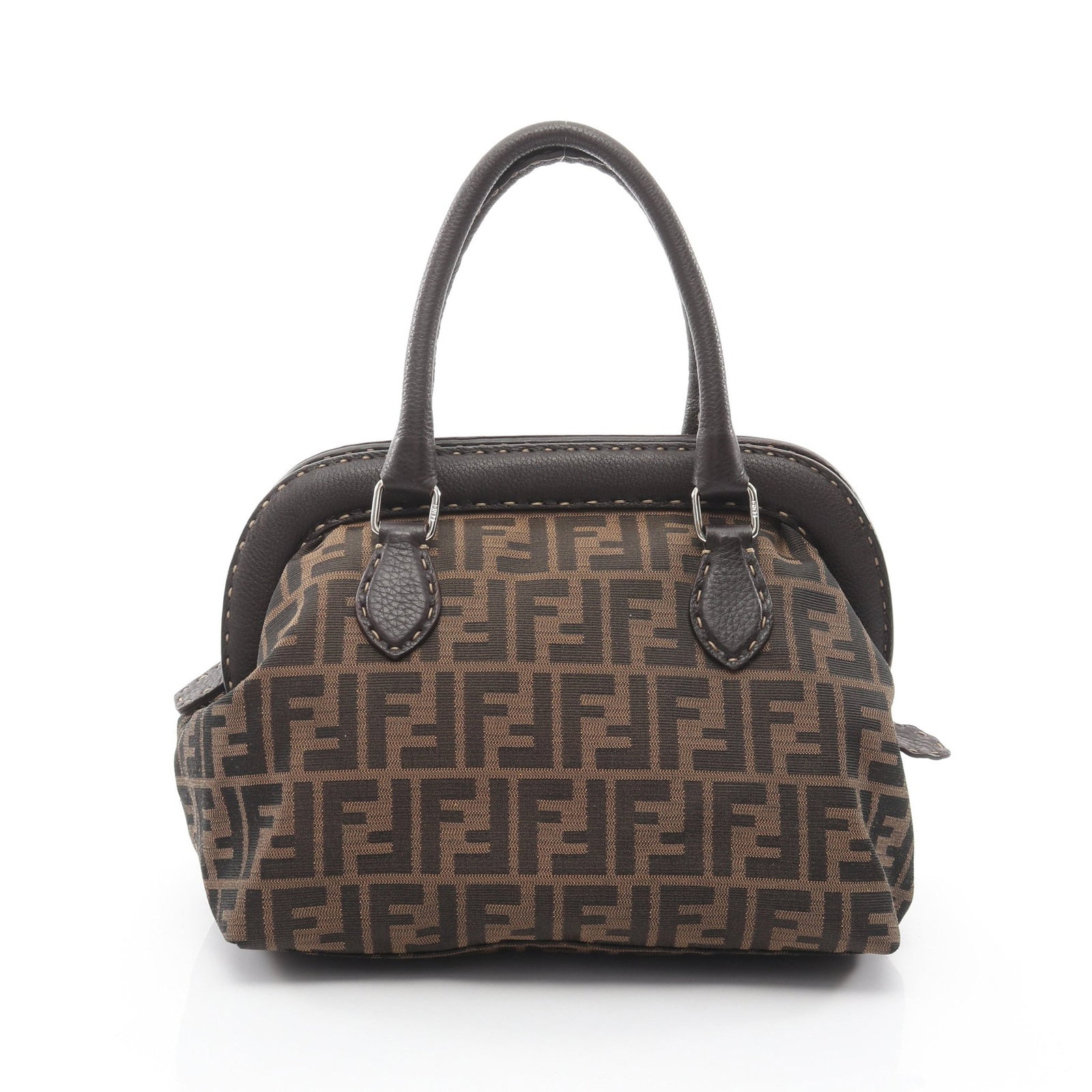 Fendi Zucca Handbag Dark Brown: Dark brown Zucca handbag 8BN123 in canvas and leather; 27 x 23 x 14 cm.