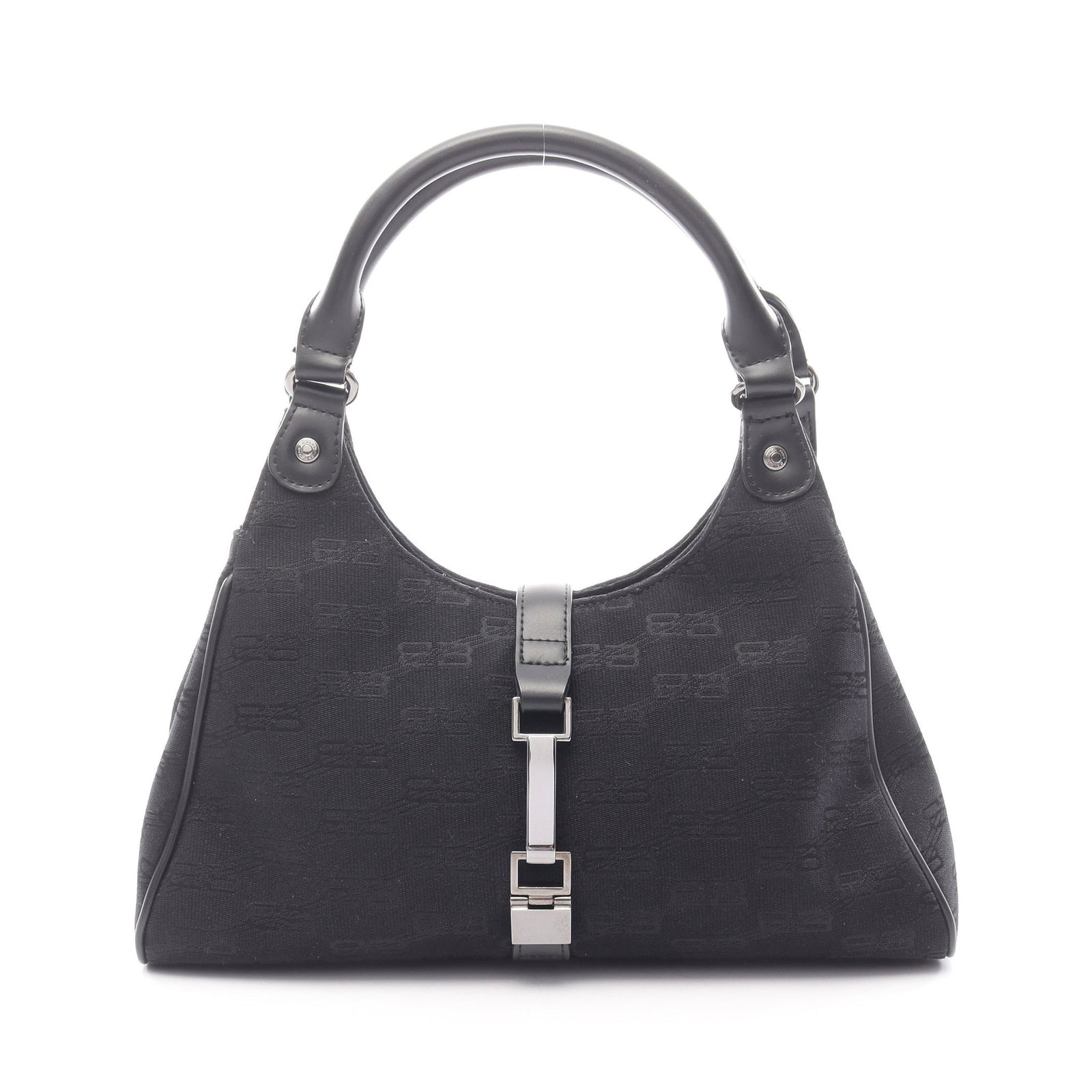 Balenciaga BB Monogram Handbag Black: Black BB monogram handbag in canvas and leather; 30 x 15 x 13 cm.