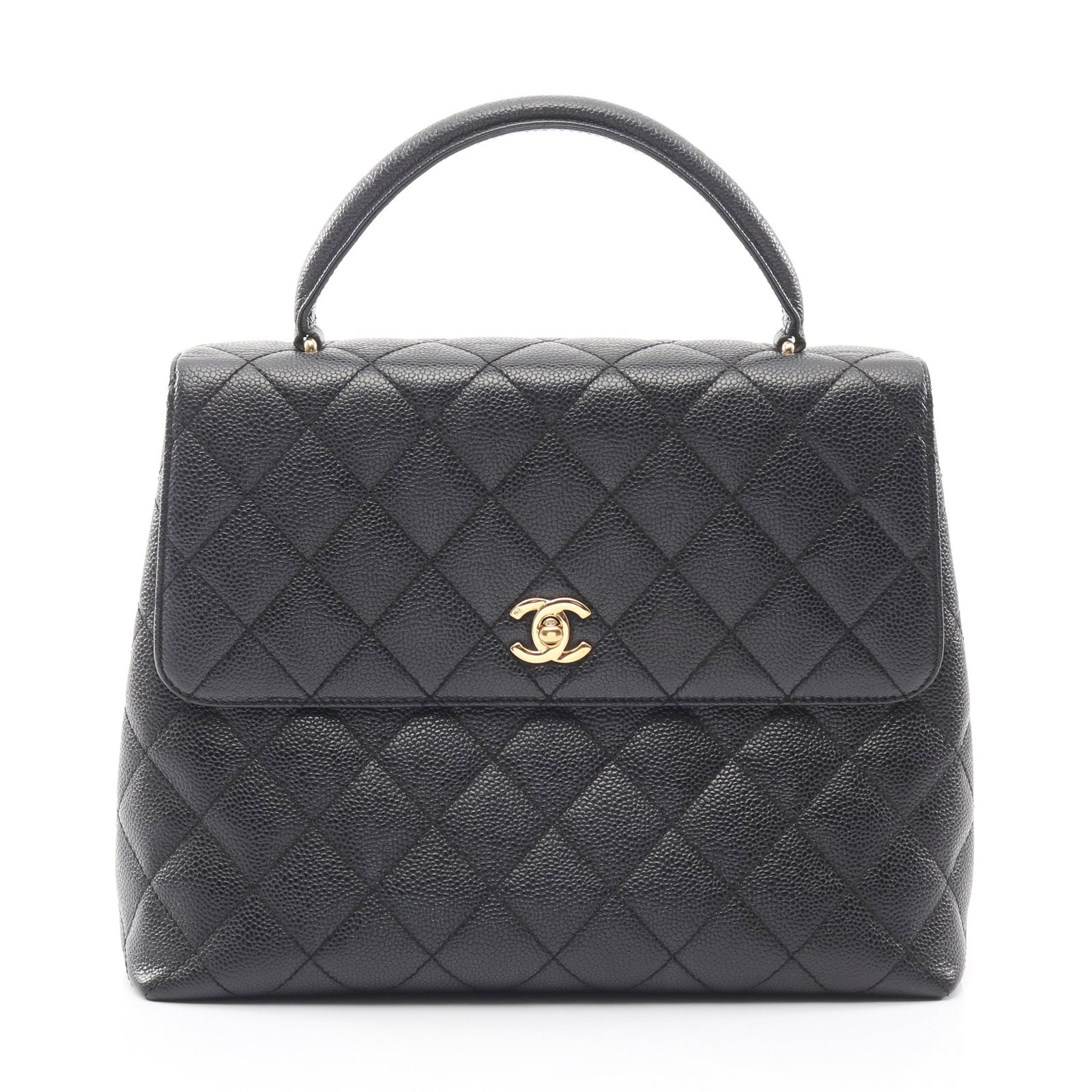 Chanel Matelasse Handbag Black: Black caviar skin Matelasse handbag A12397 with gold hardware; includes serial seal; 29 x 23 x 11 cm.