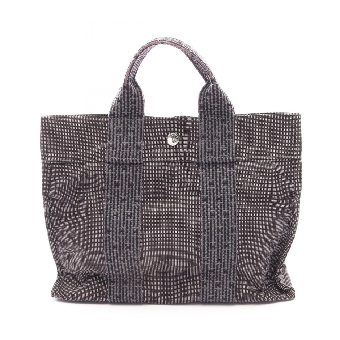 Hermes Yale Line PM Tote Dark Gray: Yale Line PM handbag tote in dark gray nylon canvas with silver hardware; 30 x 23 x 8 cm.