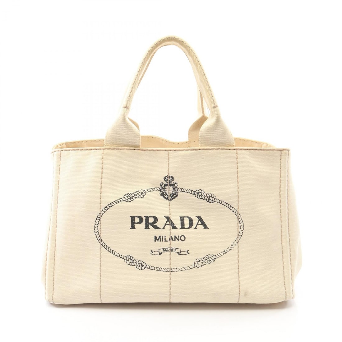 Prada Canapa Tote Off White: Canapa handbag tote BN1877 in off white canvas; includes guarantee card with description; 33 x 21 x 22 cm.
