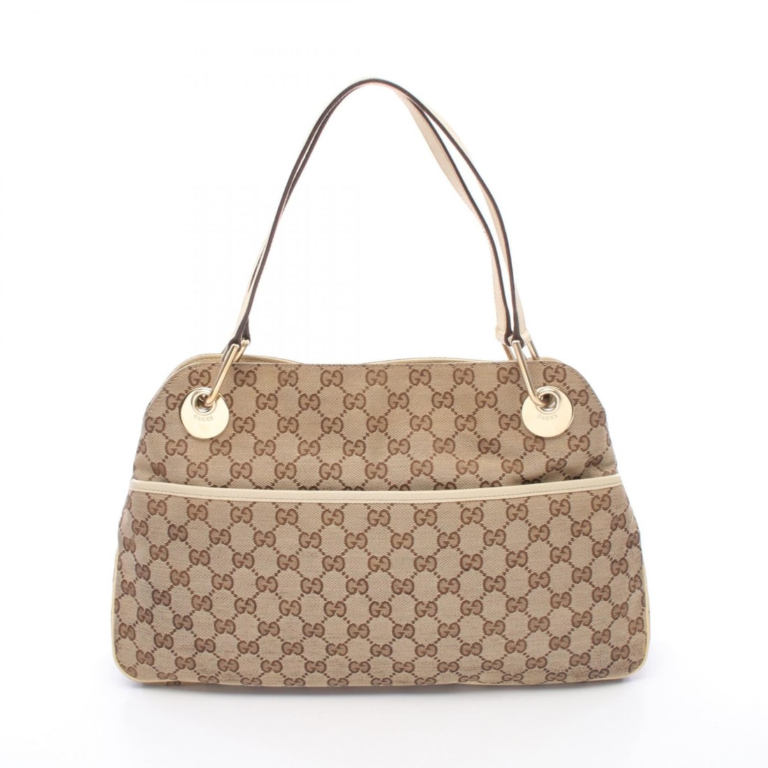 Gucci GG Canvas Shoulder Bag Beige: Beige and ivory GG canvas shoulder bag with leather trim; 39 x 24 x 7 cm.