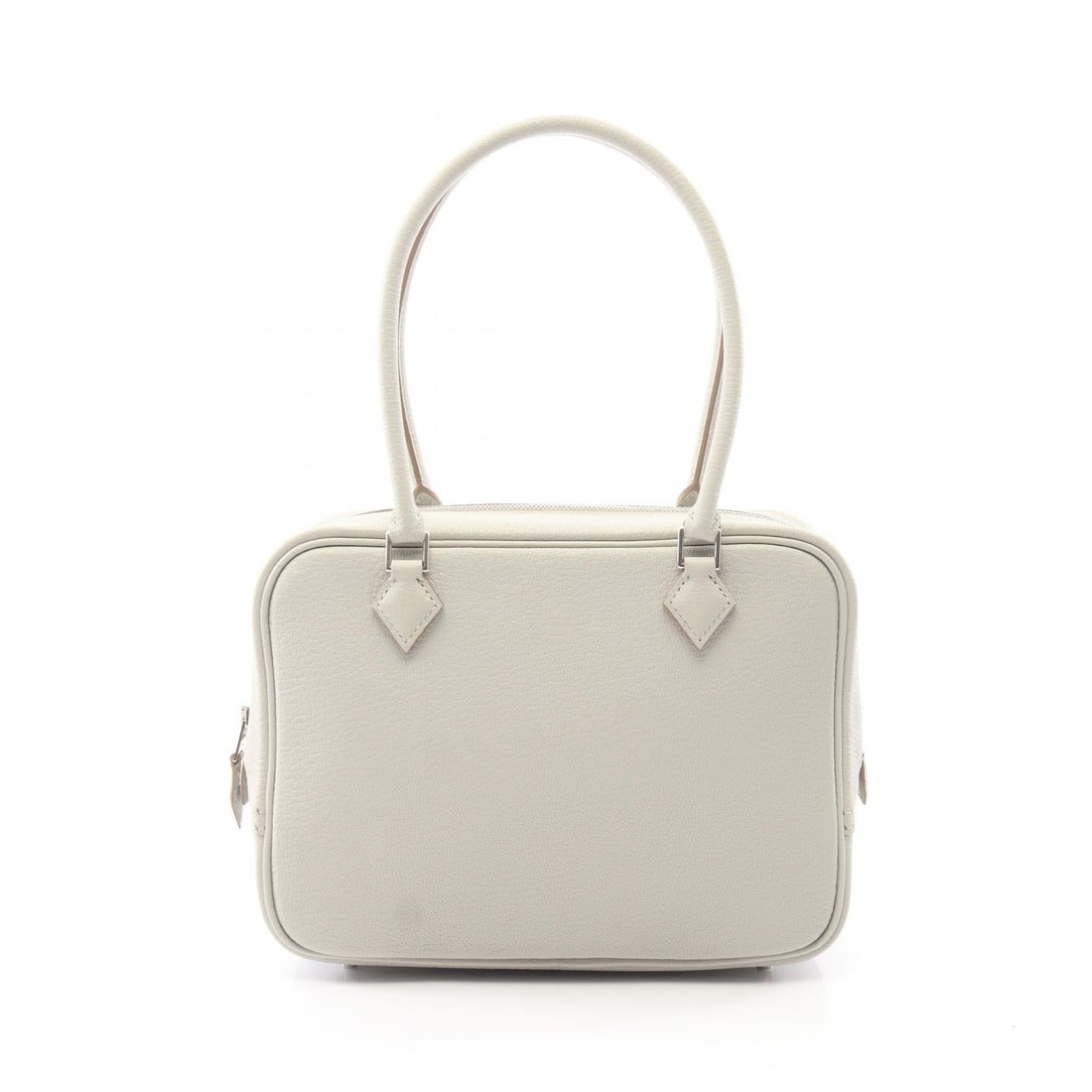 Hermes Mini Plume 20 Gray: Mini Plume 20 handbag in light gray Chevre with silver hardware; 20 x 15 x 7 cm.
