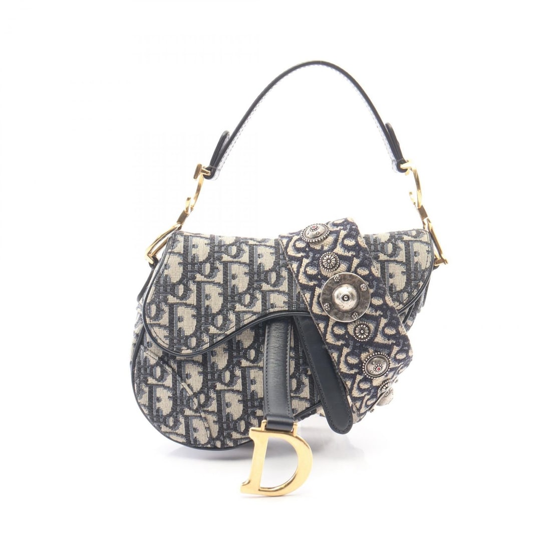 Dior Saddle Mini 2Way Beige Navy: Saddle Mini 2 way handbag in beige and navy Oblique jacquard canvas with leather trim; includes shoulder strap; 18 x 13 x 5 cm.