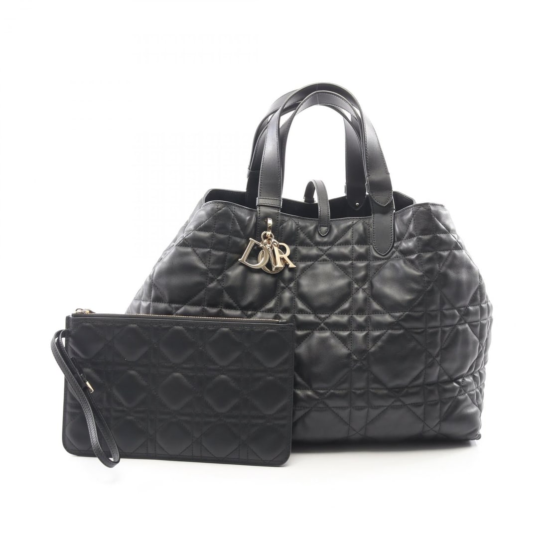 Dior Du Jour Large Black: Du Jour Large Microcannage handbag tote M2820OSHJ in black leather; includes pouch; 37 x 27 x 21 cm.