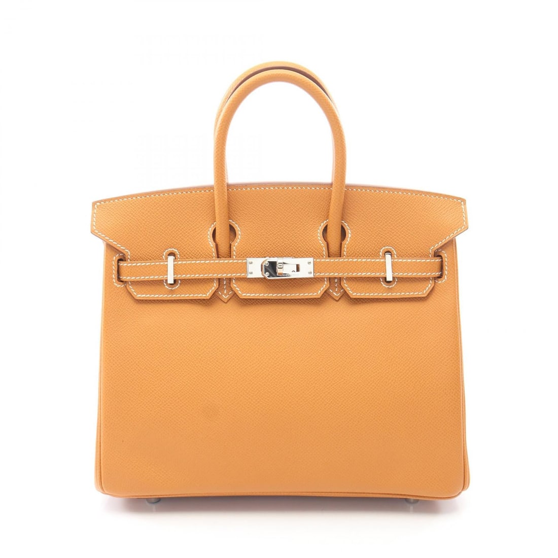 Hermes Birkin 25 Natural: Birkin 25 handbag in light brown Veau Epsom with silver hardware; includes 2 keys, crochet, and padlock; 25 x 20 x 13 cm.