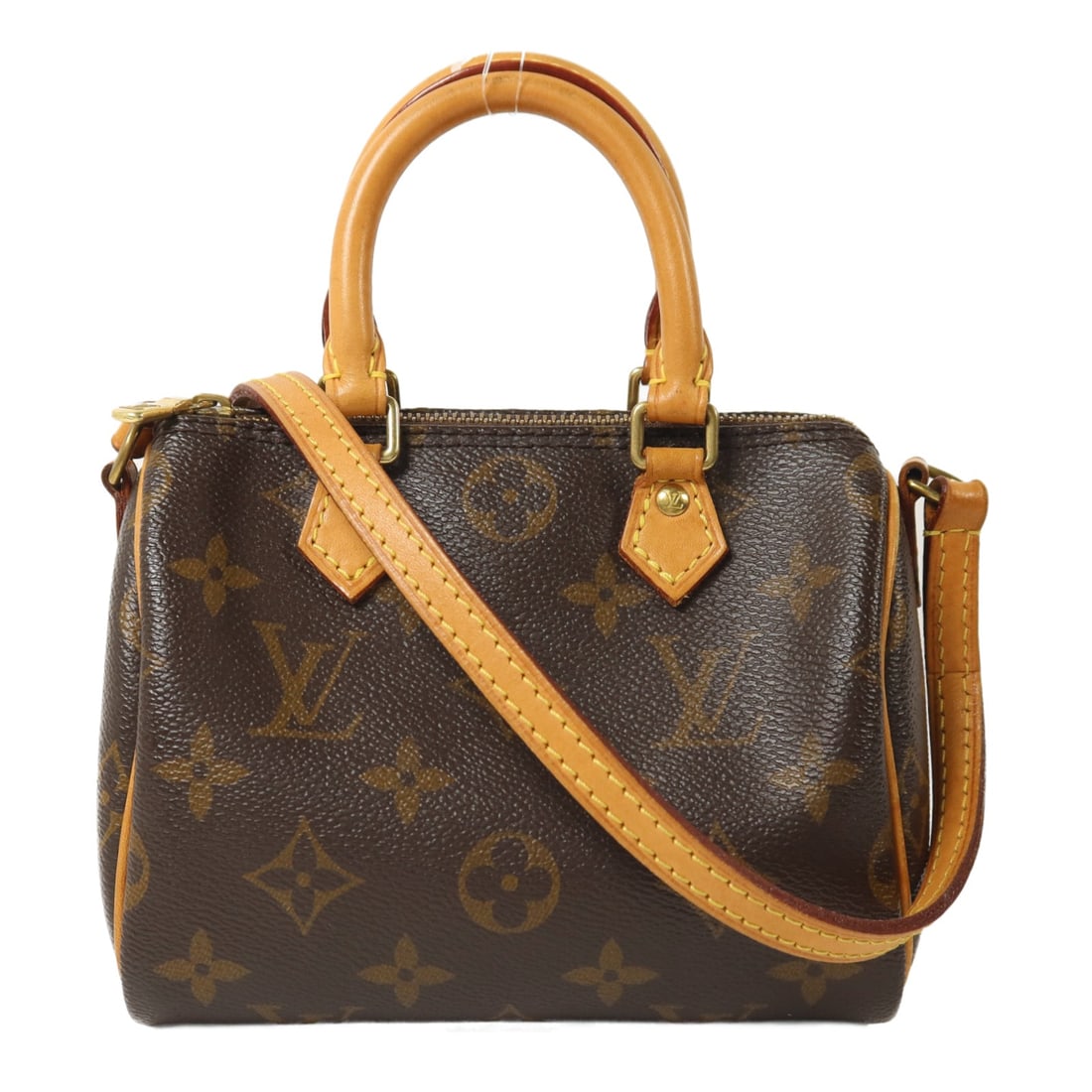 Louis Vuitton Nano Speedy Brown: Nano Speedy 2 way shoulder bag M61252 in Monogram coated canvas with gold hardware; 15.5 x 13 x 8 cm.