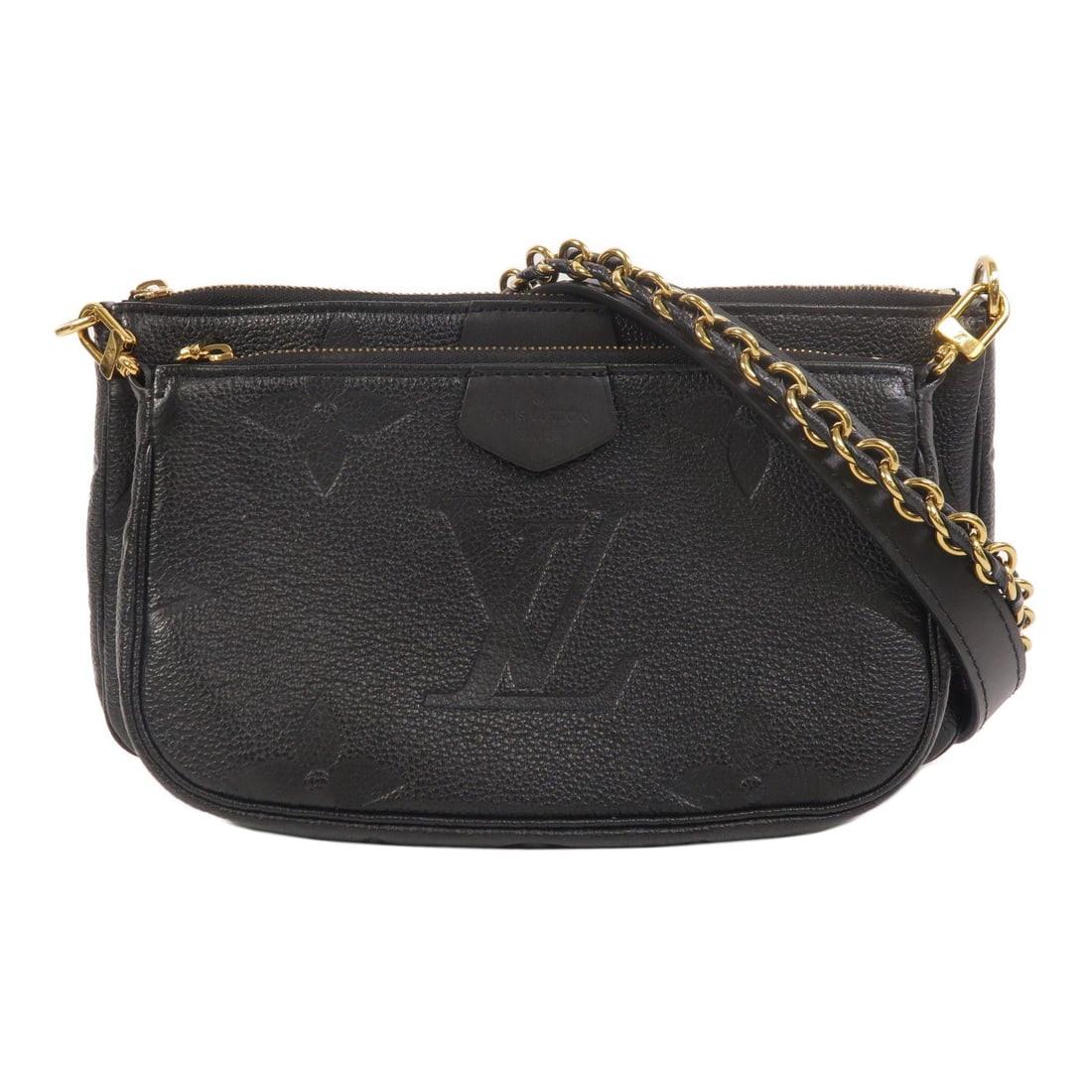Louis Vuitton Multi Pochette Black: Multi Pochette Accessoires M80399 in black Monogram Empreinte calfskin with gold hardware; includes shoulder strap and pouch; 25 x 14.5 x 4.5 cm.